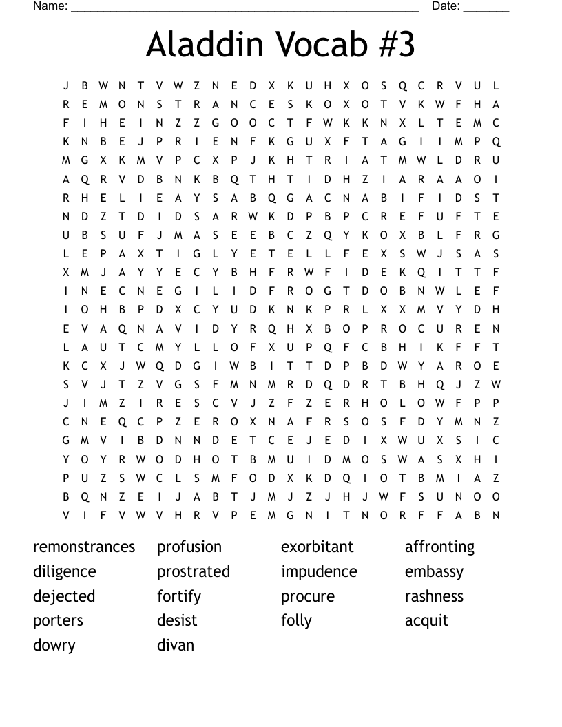 Aladdin Vocab #3 Word Search