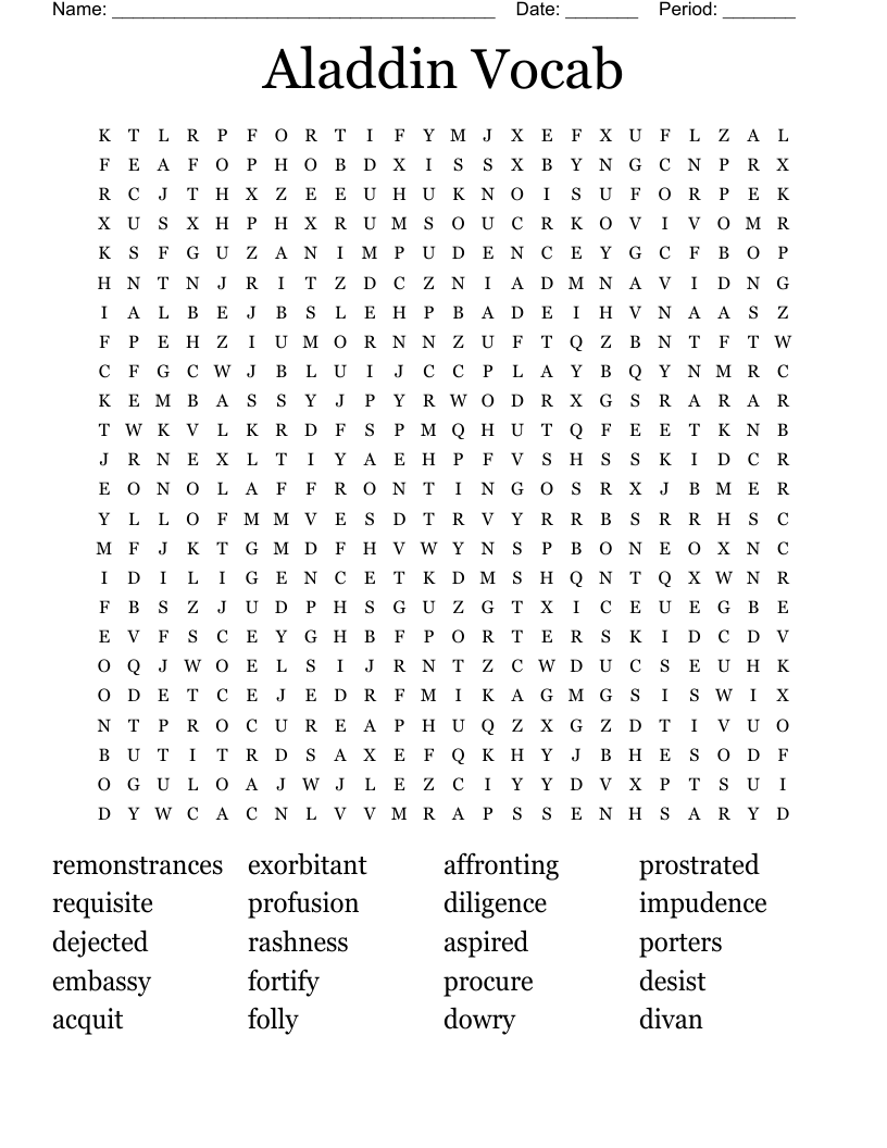 Aladdin Vocab Word Search