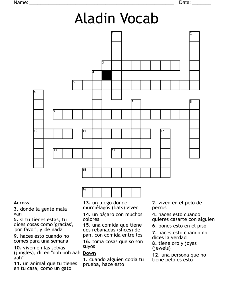 Aladin Vocab Crossword