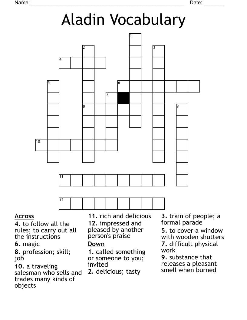 Aladin Vocabulary Crossword