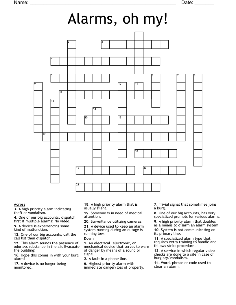 Alarms, oh my! Crossword