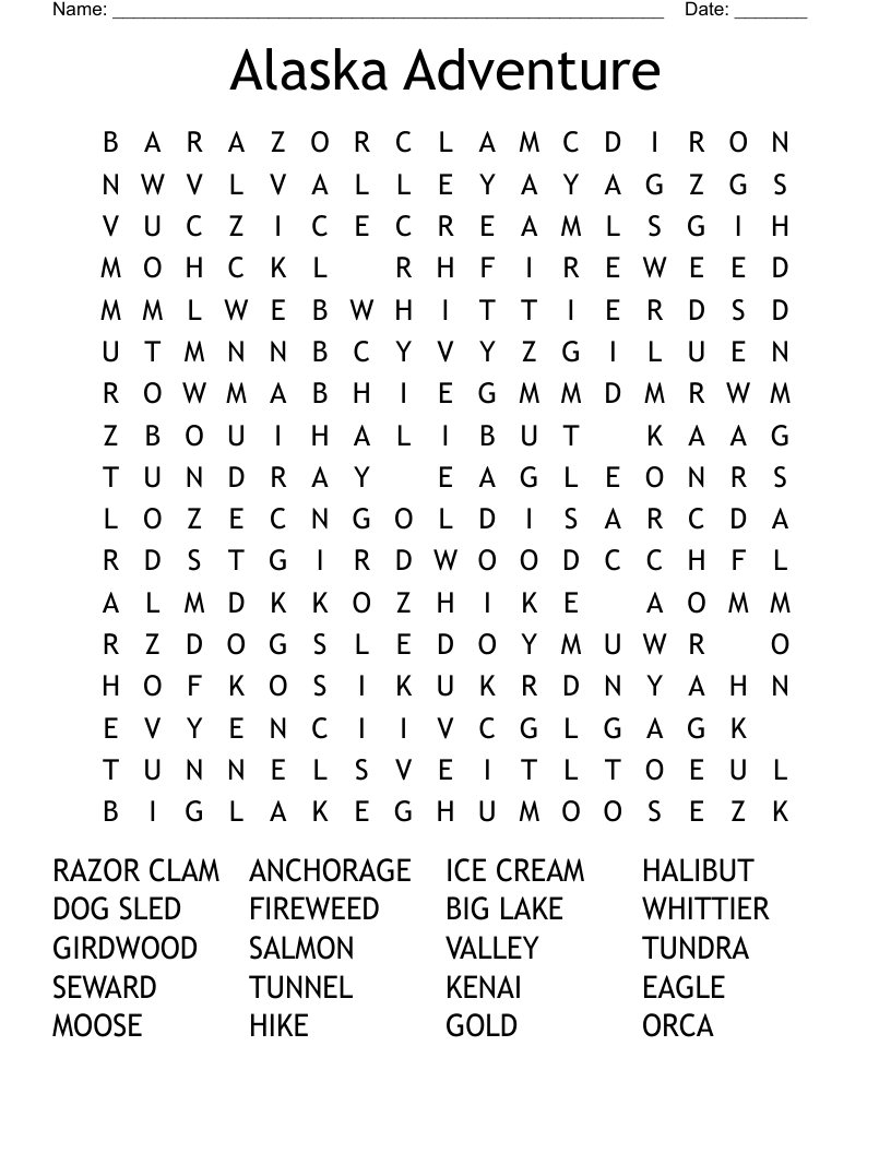 Alaska Adventure Word Search
