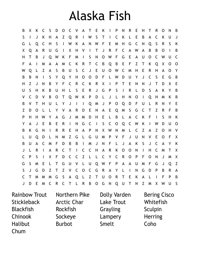Alaska Fish Word Search