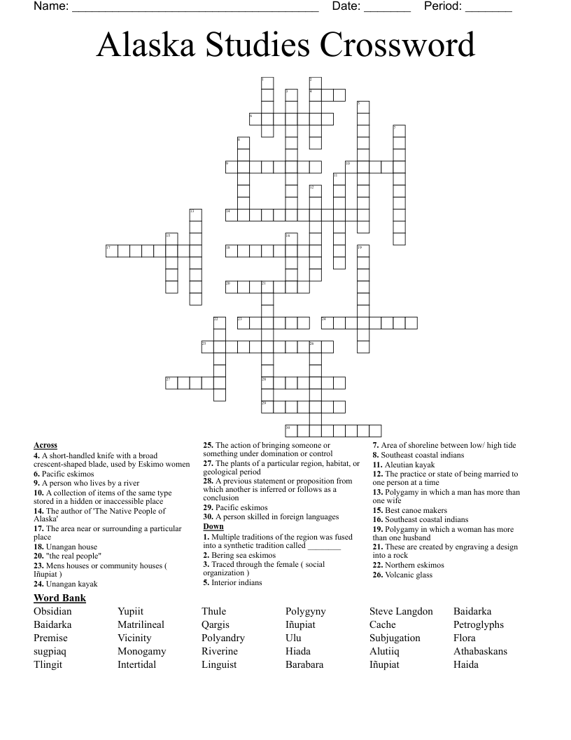 Alaska Studies Crossword