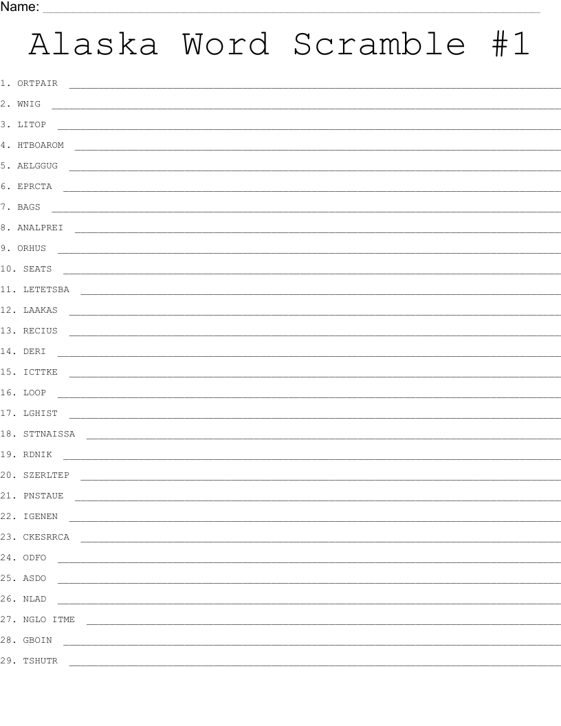 Alaska Word Scramble #1