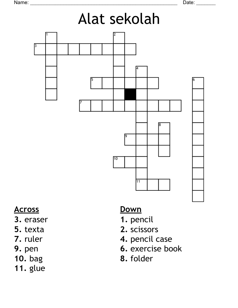 Alat sekolah Crossword