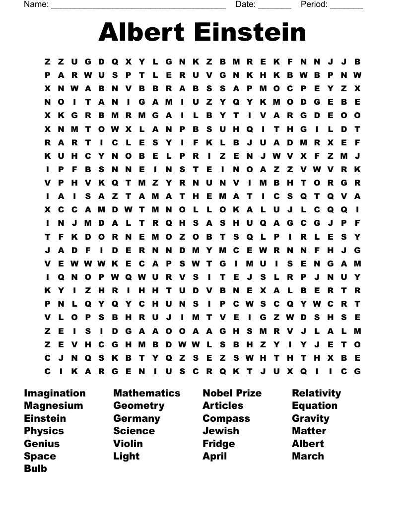 Albert Einstein Word Search