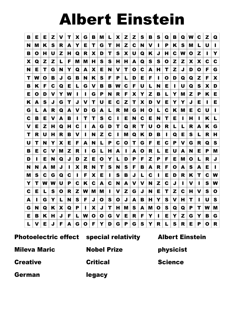 Albert Einstein Word Search