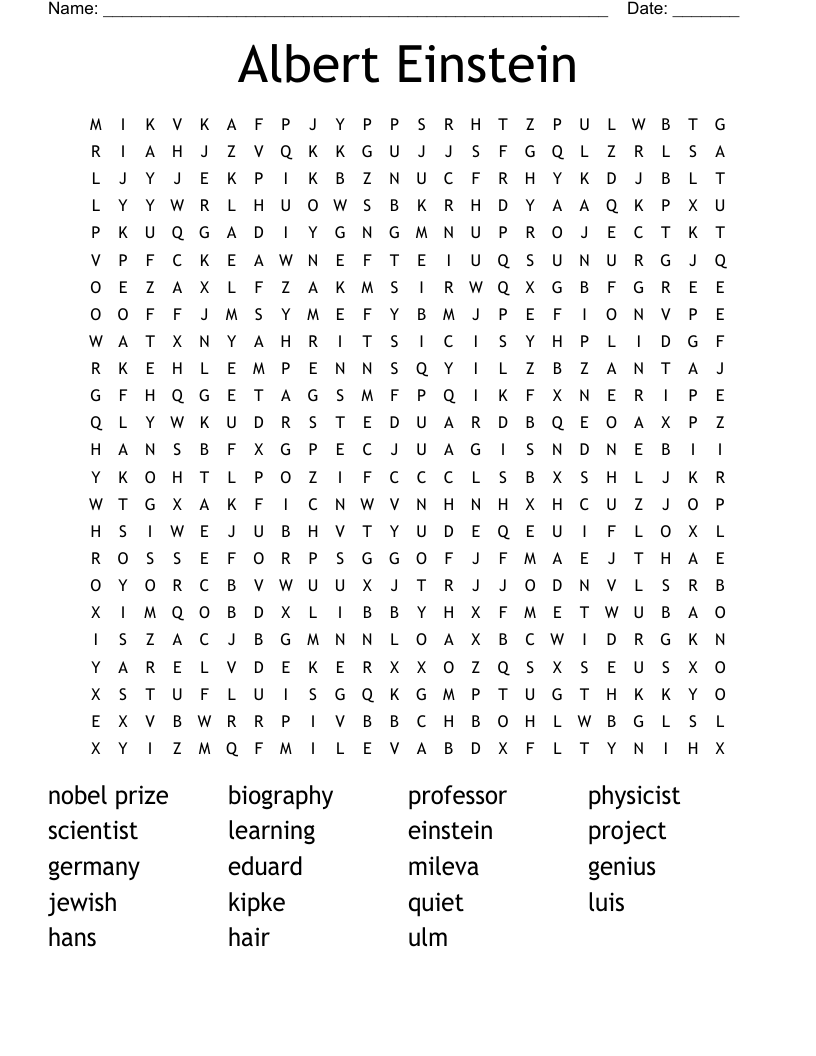 Albert Einstein Word Search