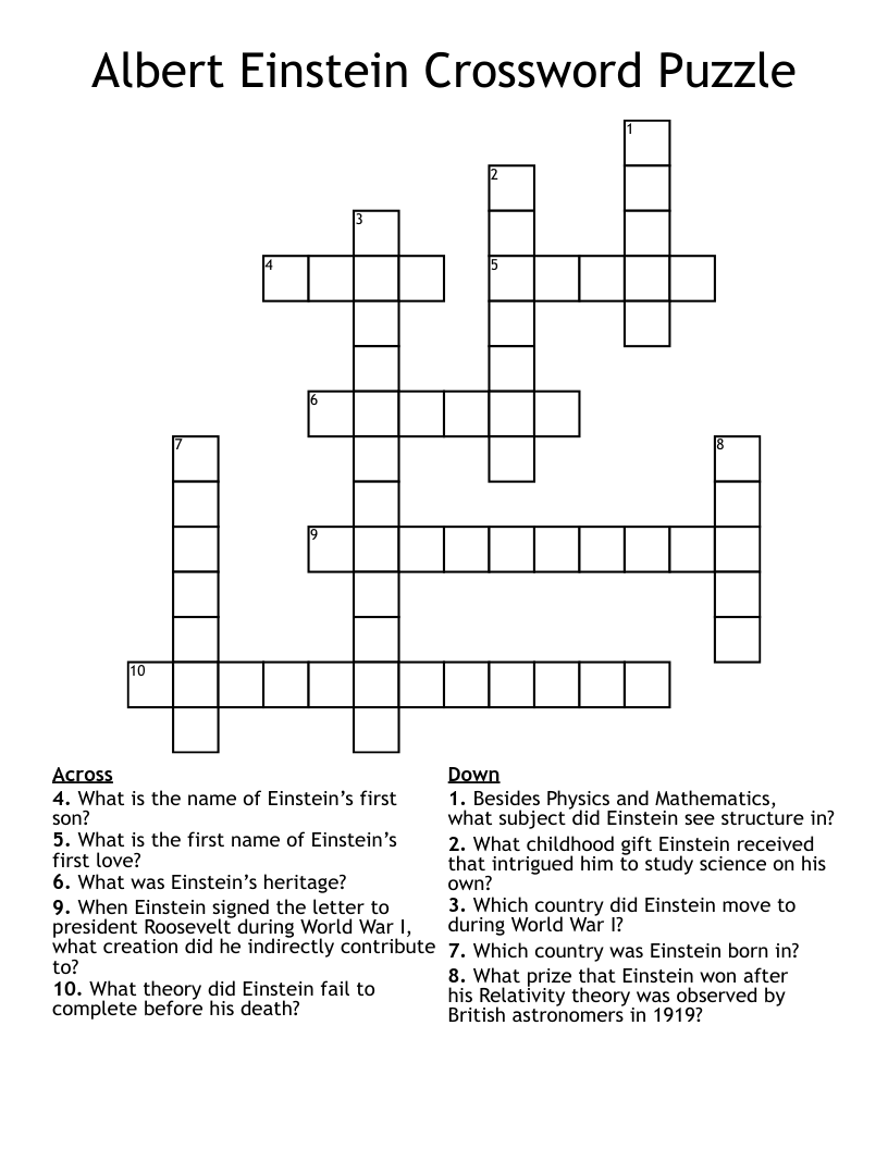 Albert Einstein Crossword Puzzle
