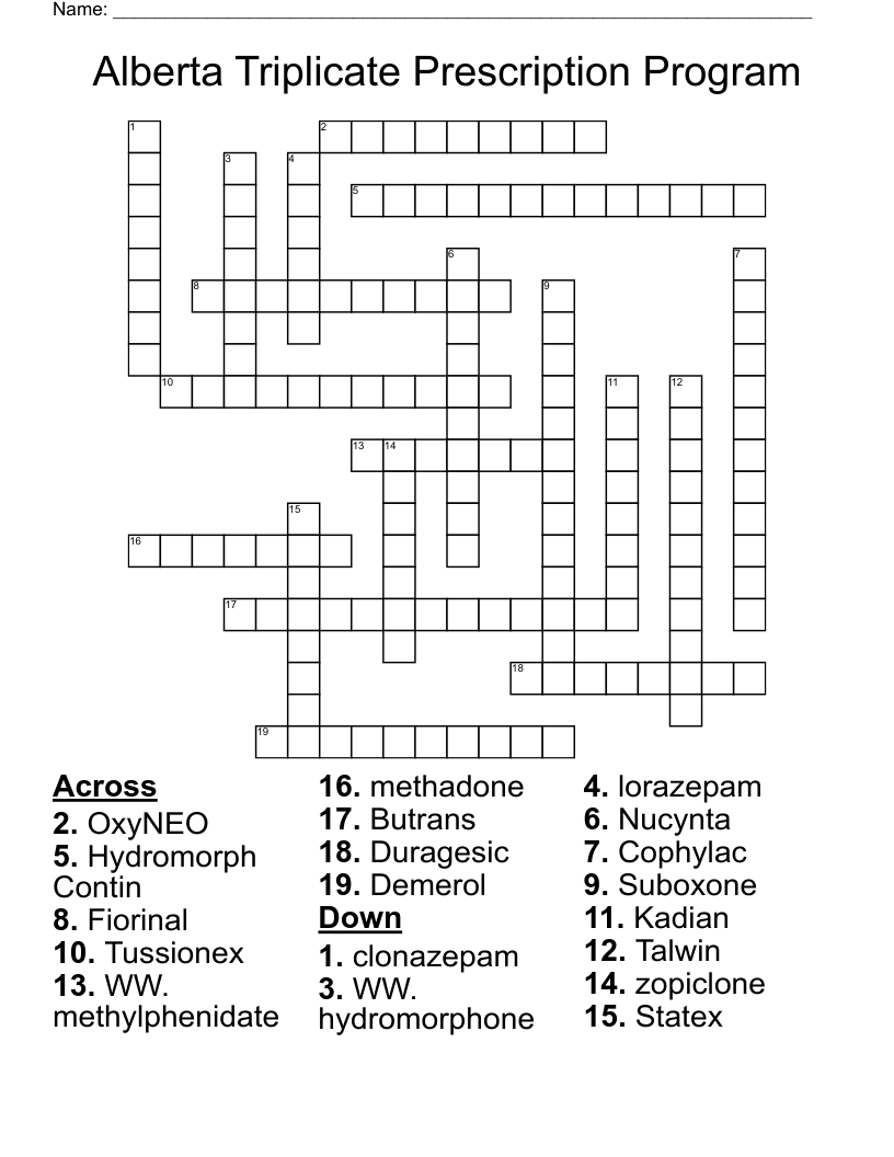 Alberta Triplicate Prescription Program Crossword