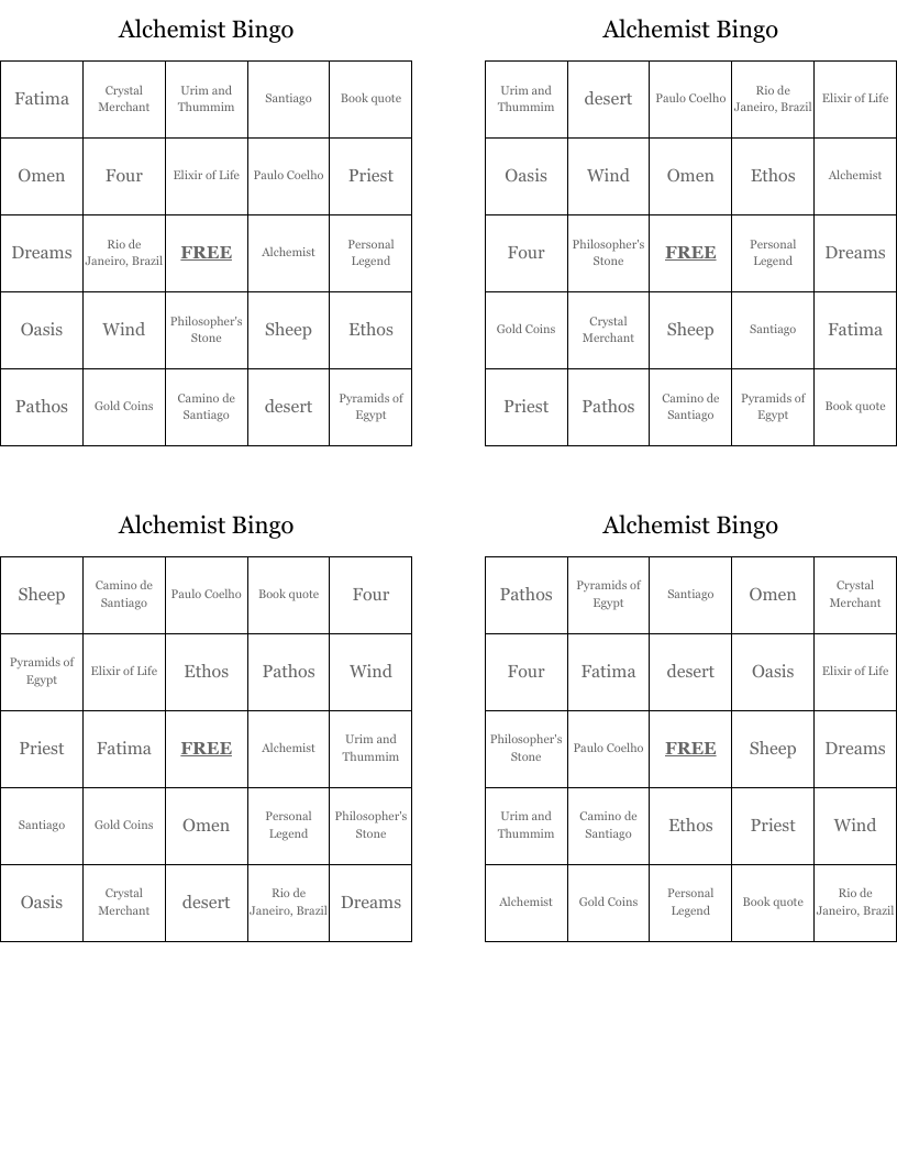 Alchemist Bingo