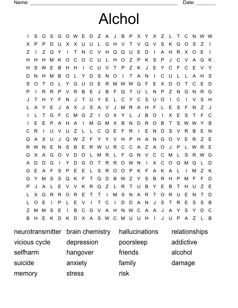Alchol Word Search