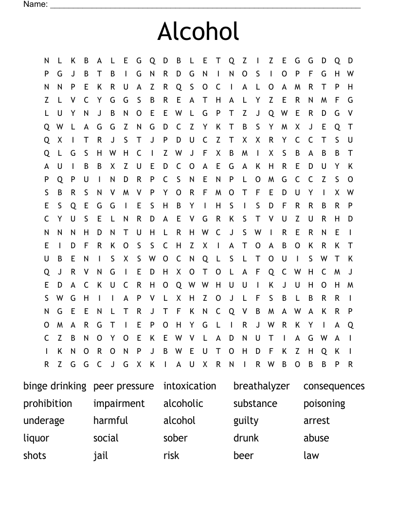 Alcohol Word Search