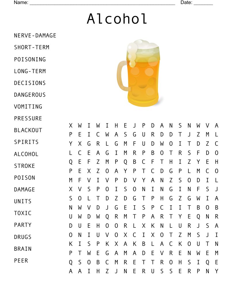 Alcohol Word Search