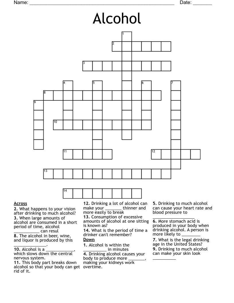 Alcohol Crossword