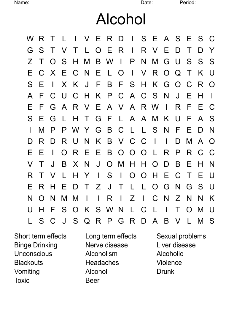 Alcohol Word Search