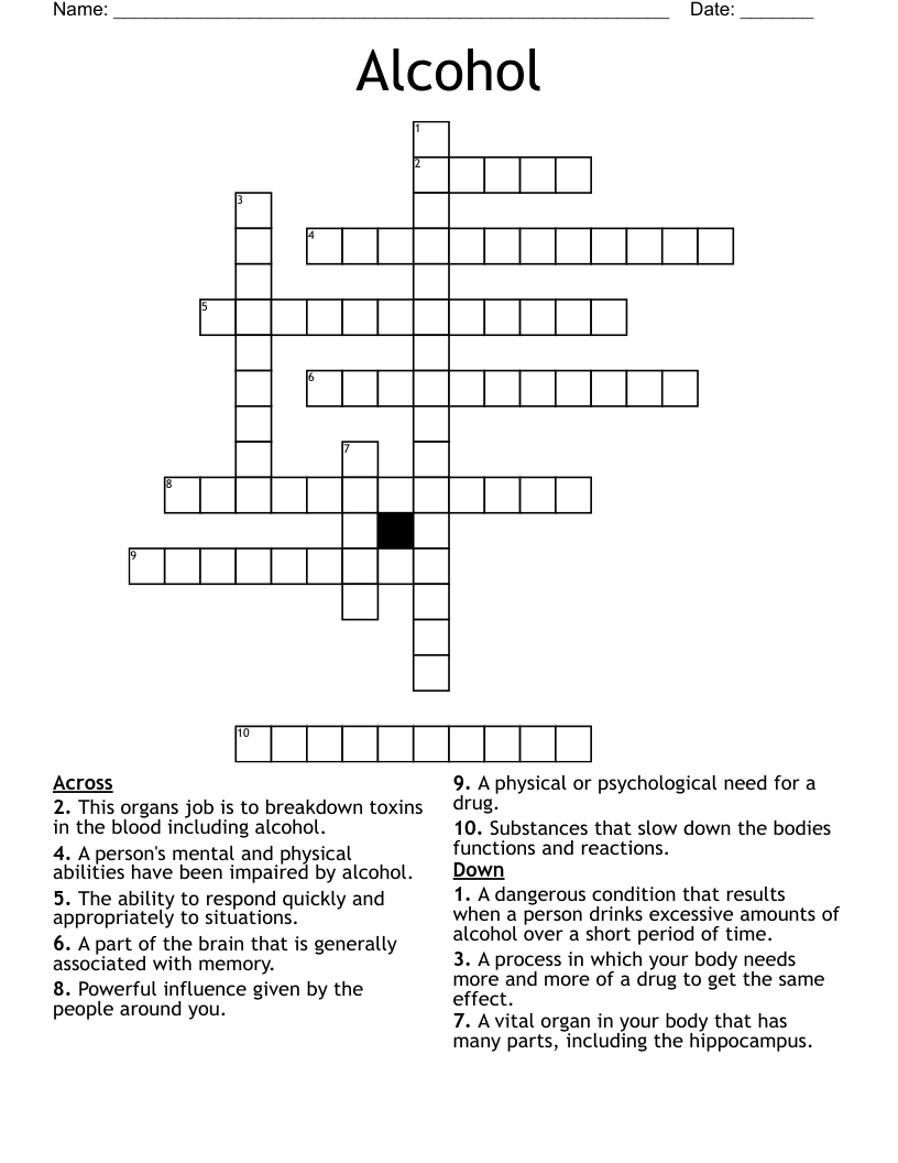 Alcohol Crossword