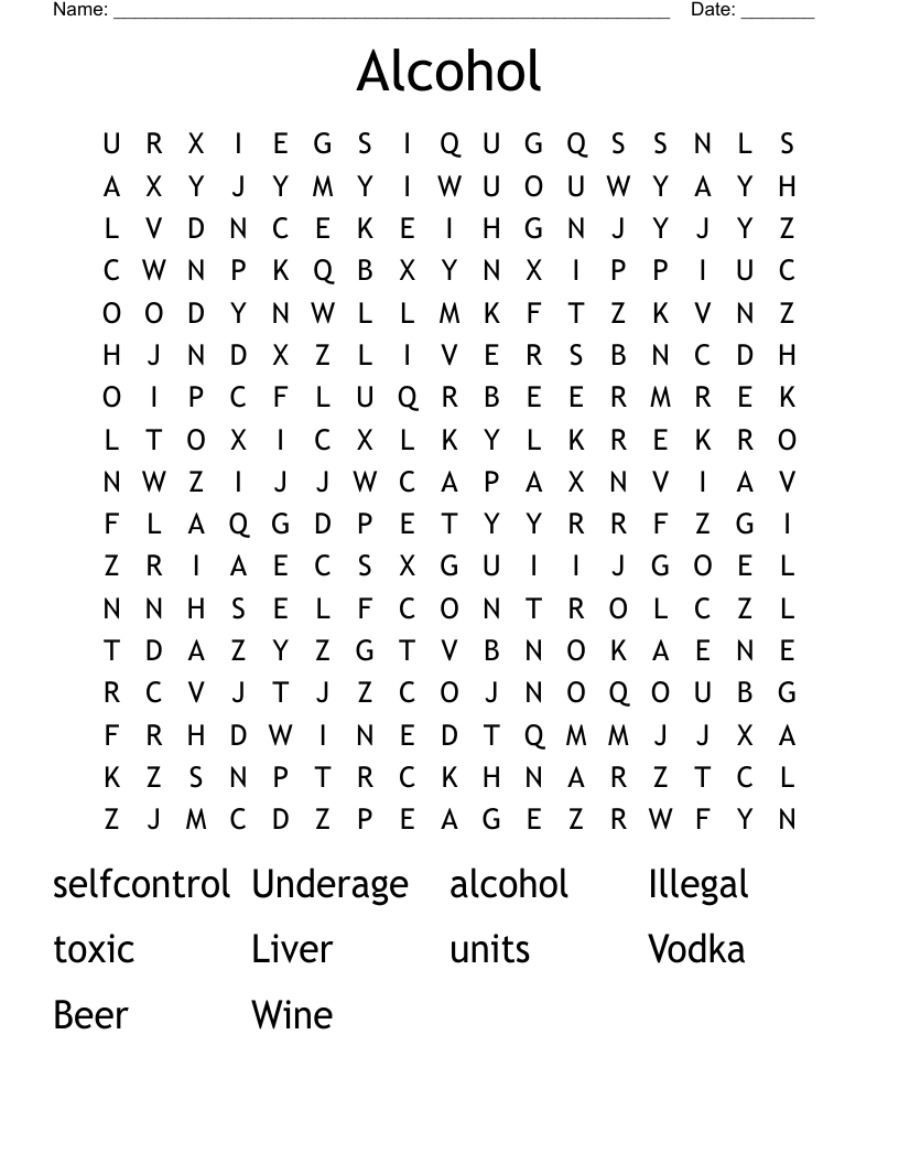 Alcohol Word Search