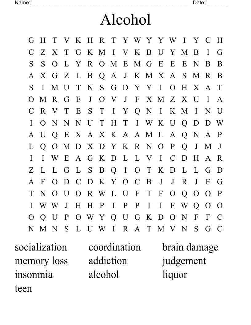 Alcohol Word Search