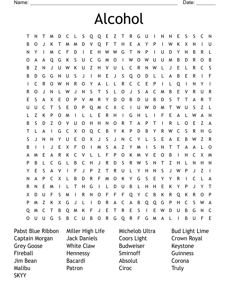Alcohol Word Search