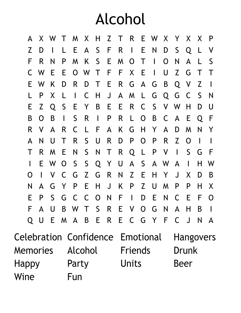 Alcohol Word Search