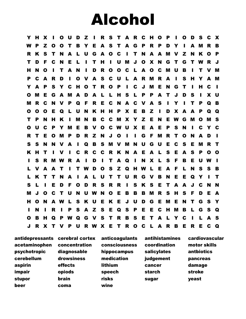Alcohol Word Search