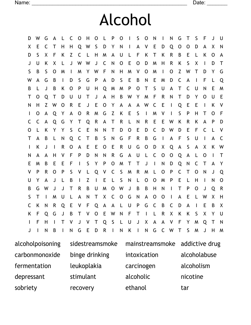 Alcohol Word Search