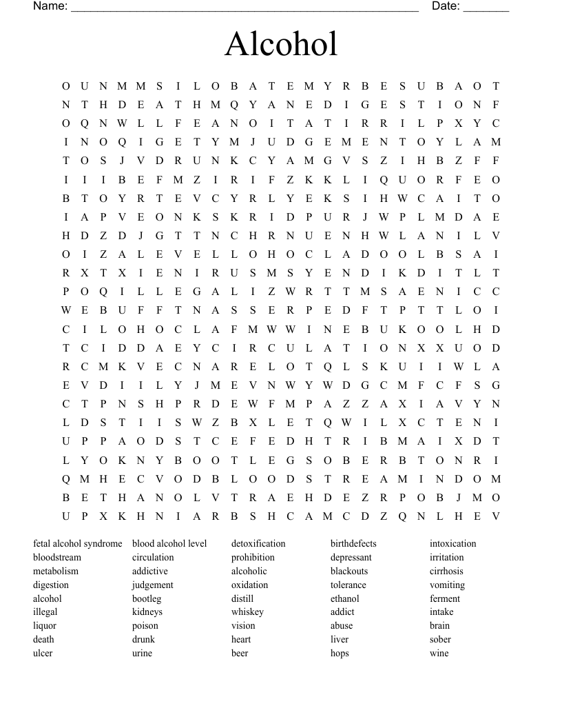 Alcohol Word Search