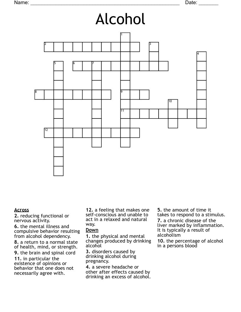 Alcohol Crossword