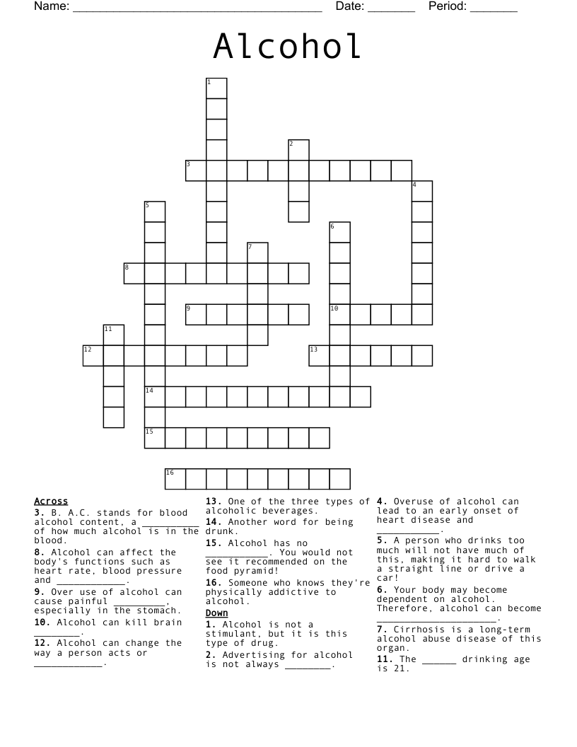 Alcohol Crossword