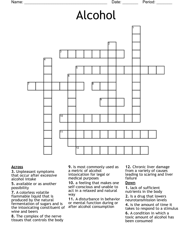 Alcohol Crossword