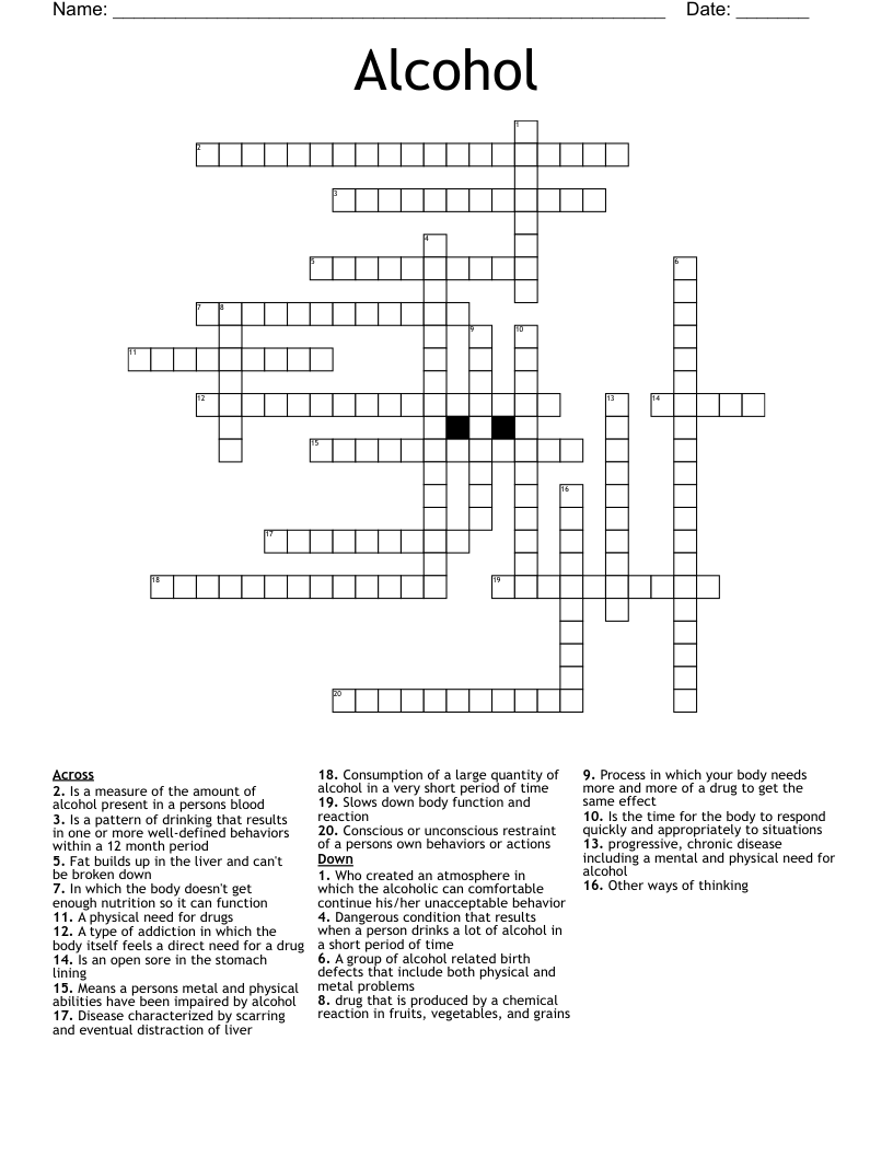 Alcohol Crossword