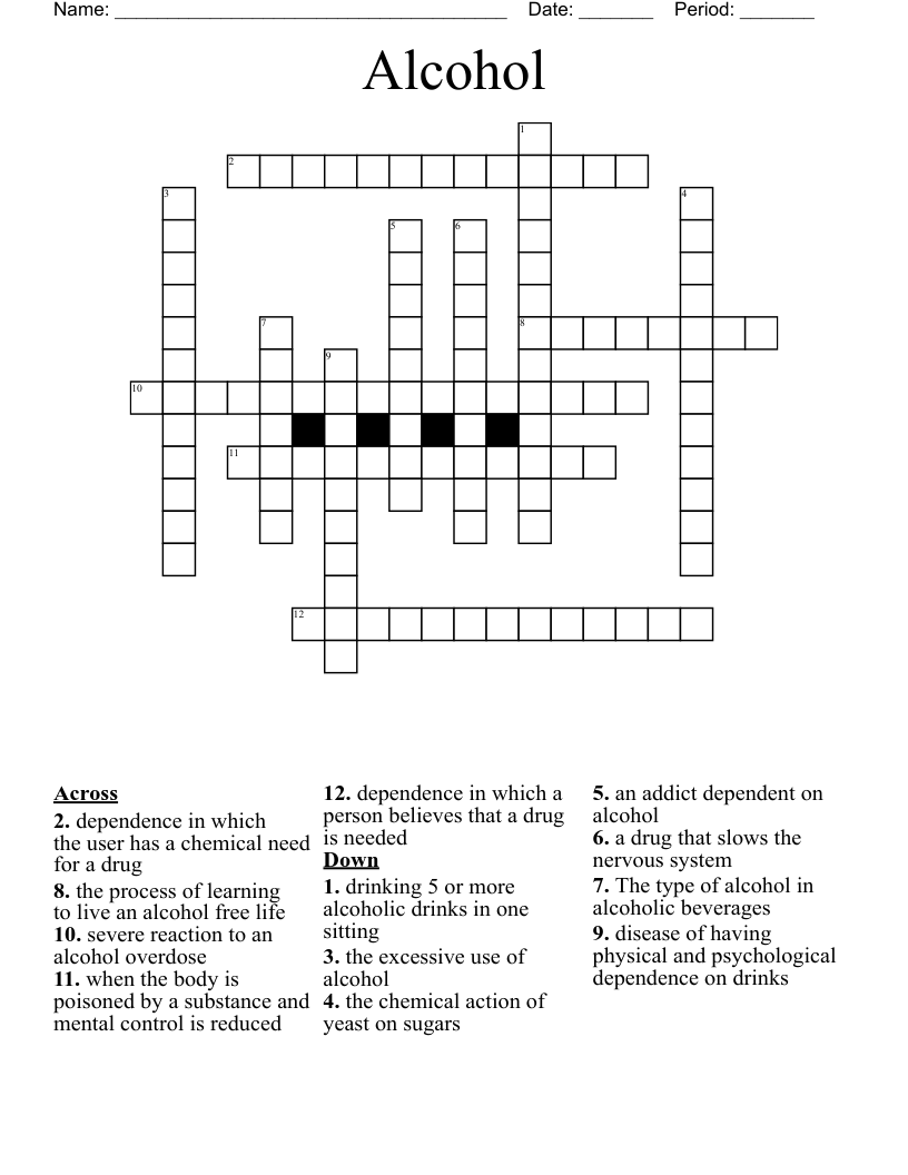 Alcohol Crossword