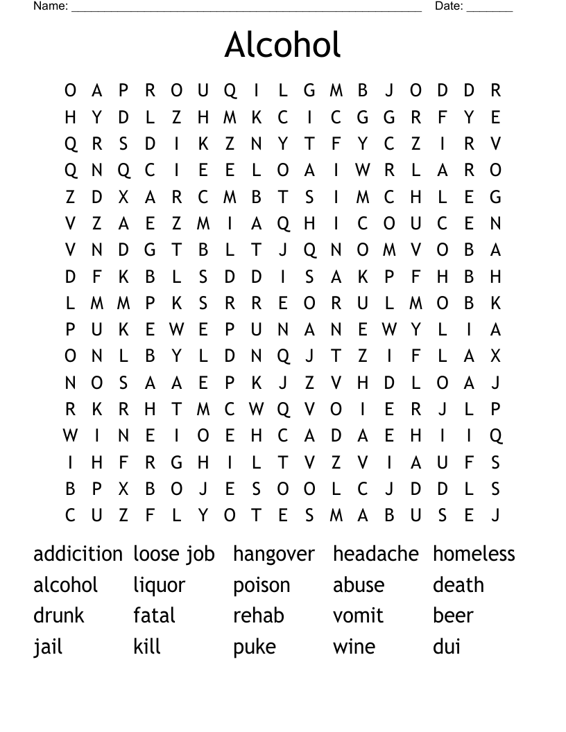 Alcohol Word Search