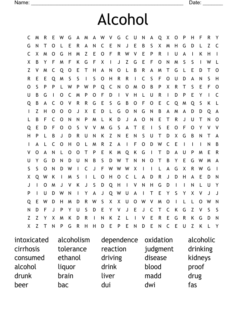 Alcohol Word Search