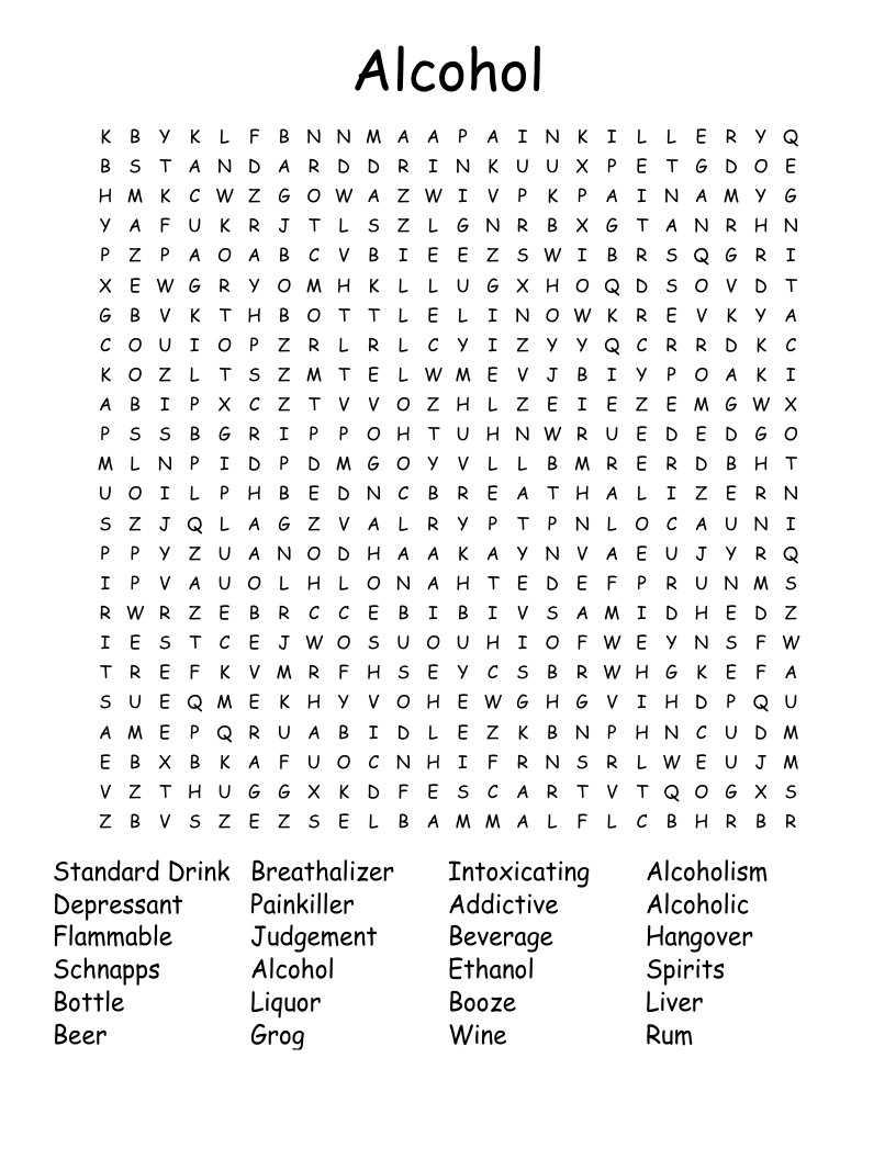 Alcohol Word Search