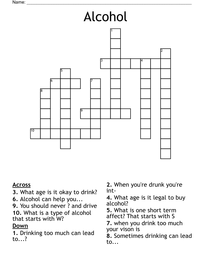 Alcohol Crossword