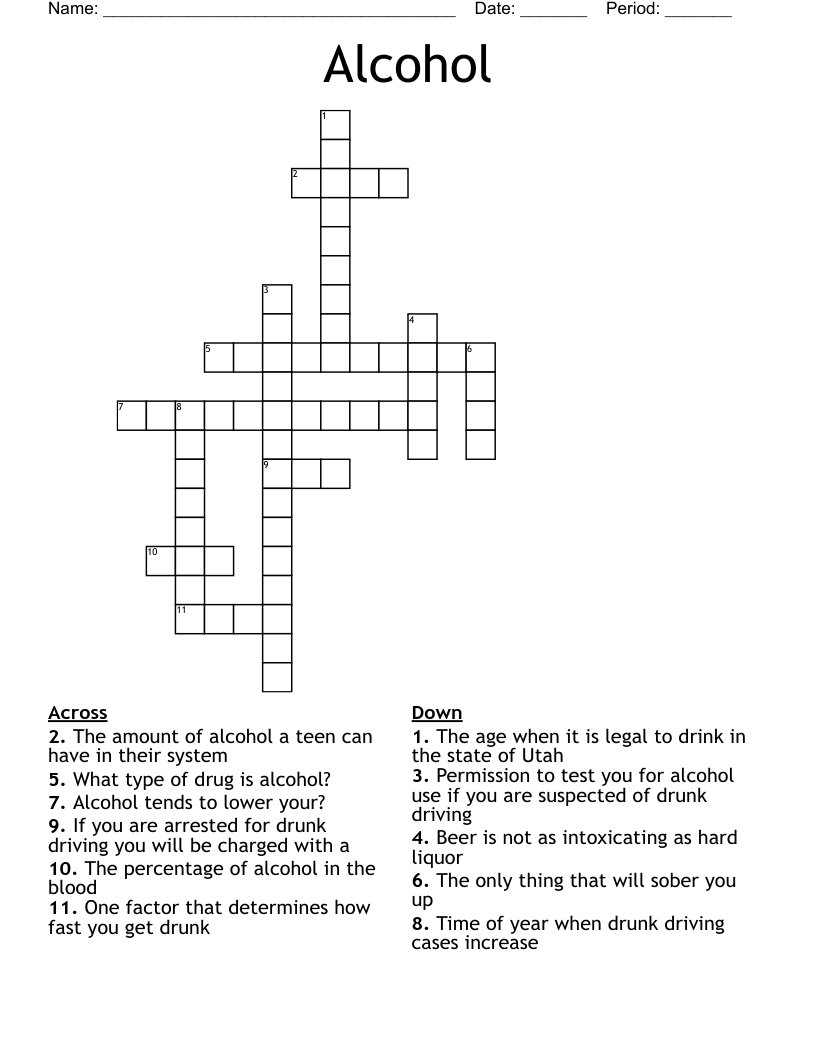 Alcohol Crossword