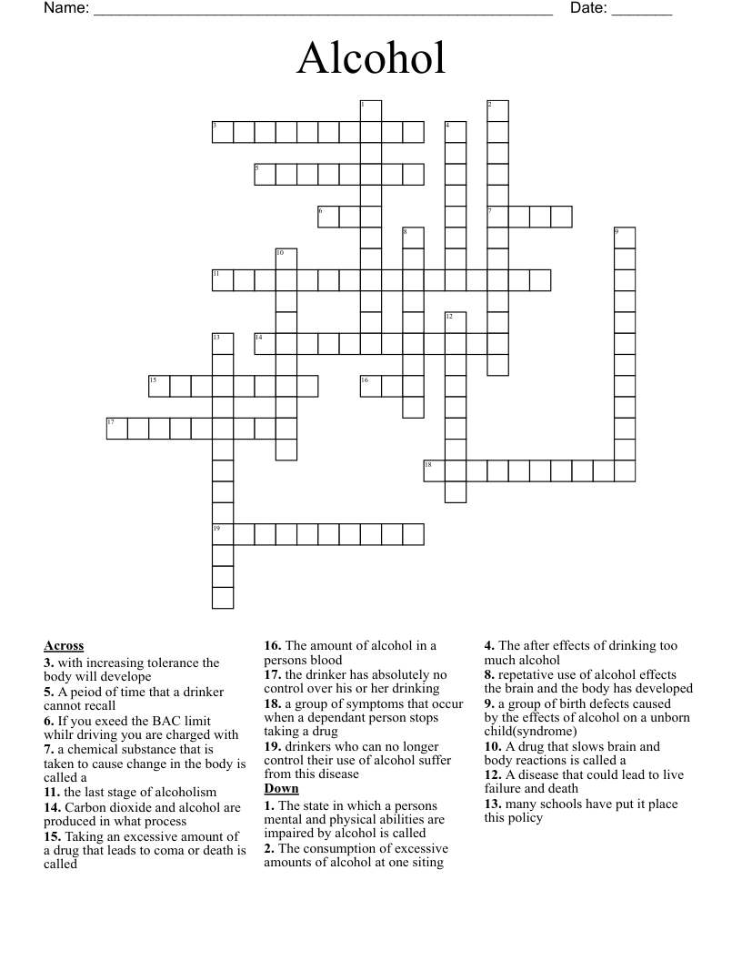 Alcohol Crossword