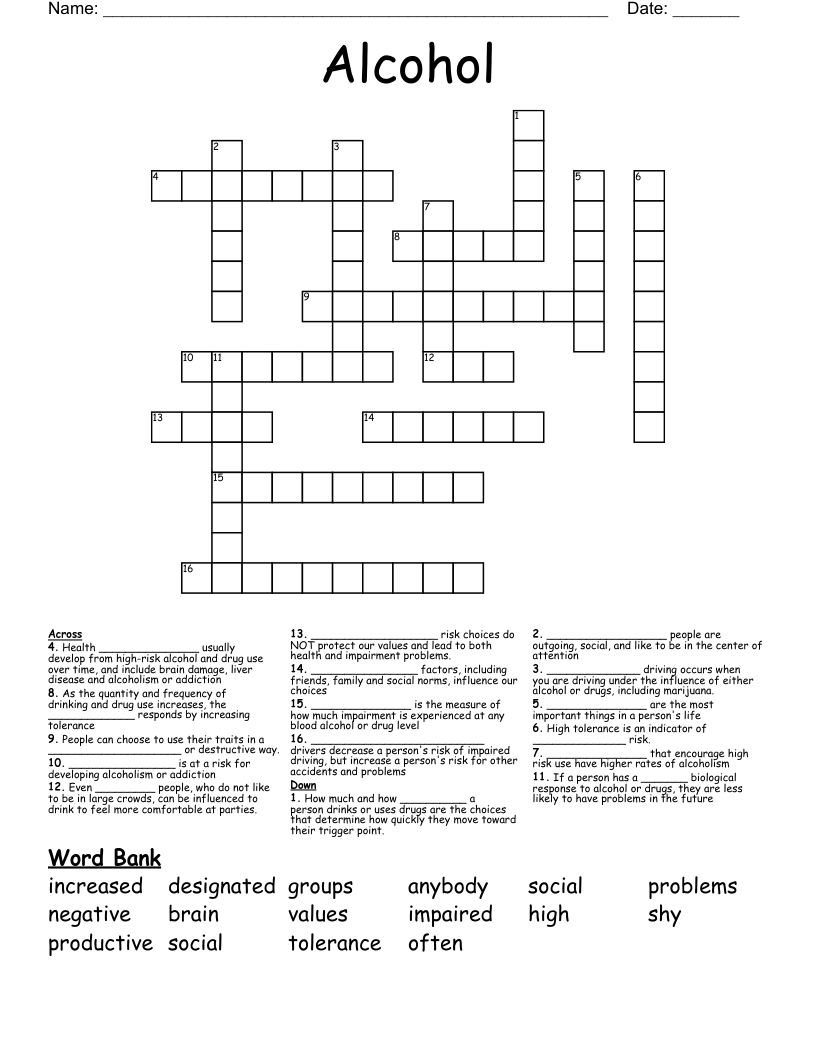 Alcohol Crossword