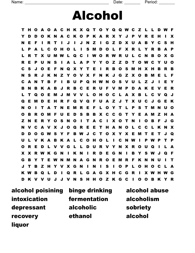 Alcohol Word Search