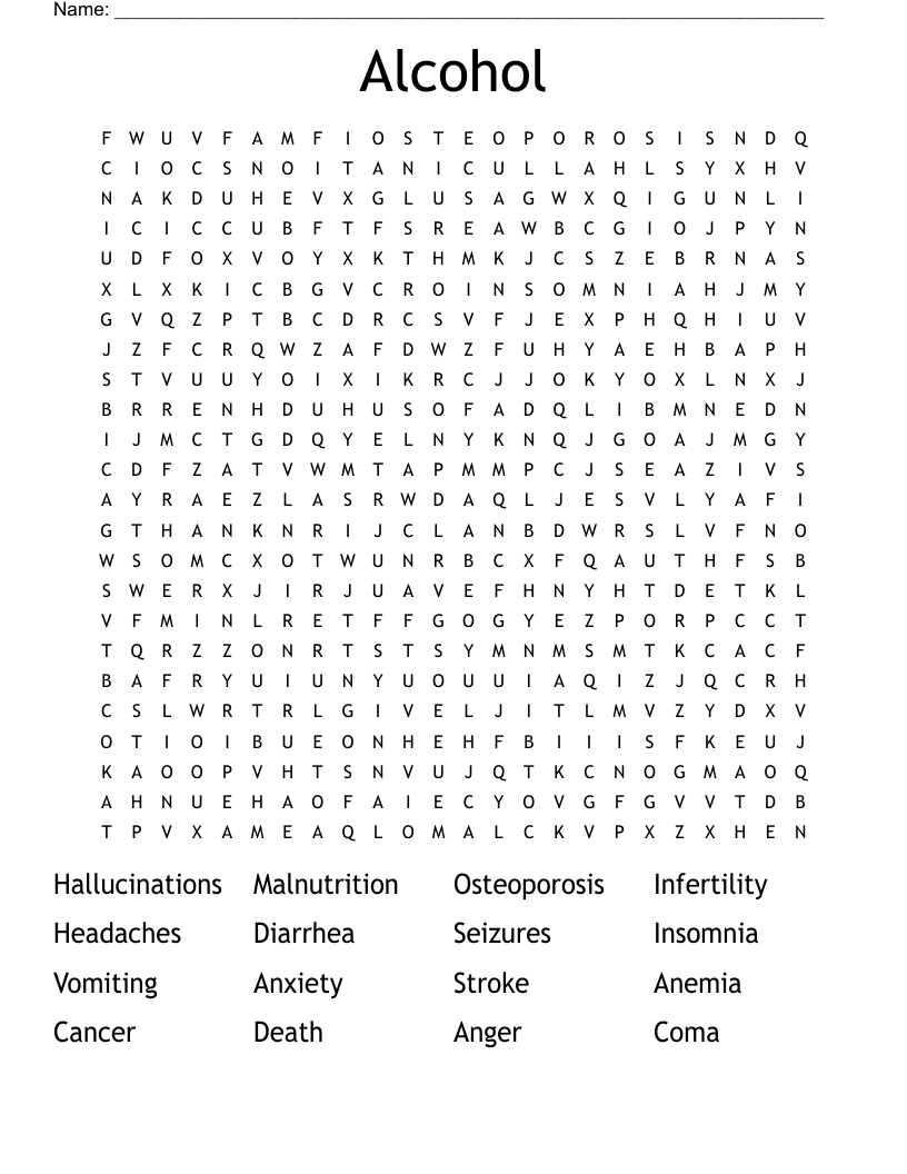 Alcohol Word Search