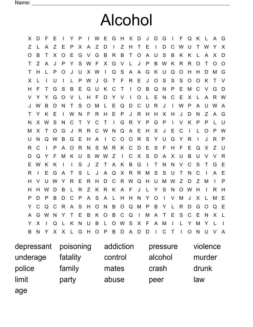 Alcohol Word Search