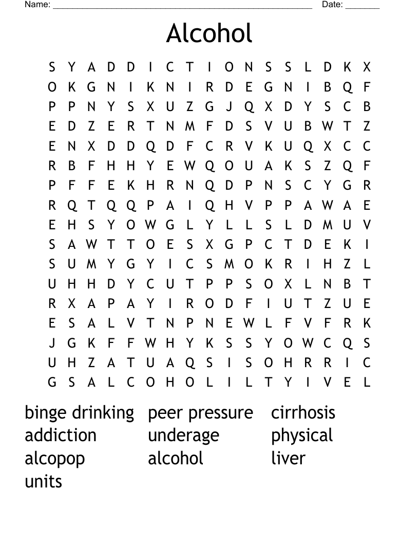 Alcohol Word Search