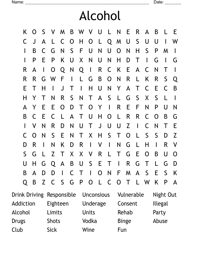 Alcohol Word Search