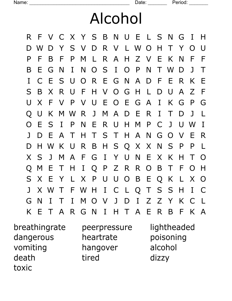 Alcohol Word Search