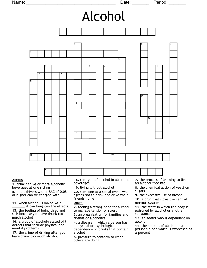 Alcohol Crossword