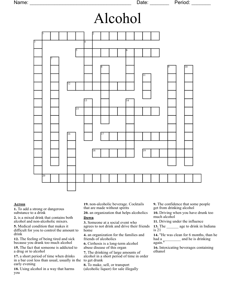 Alcohol Crossword