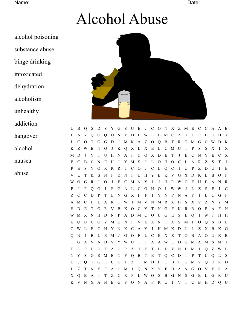Alcohol Abuse Word Search
